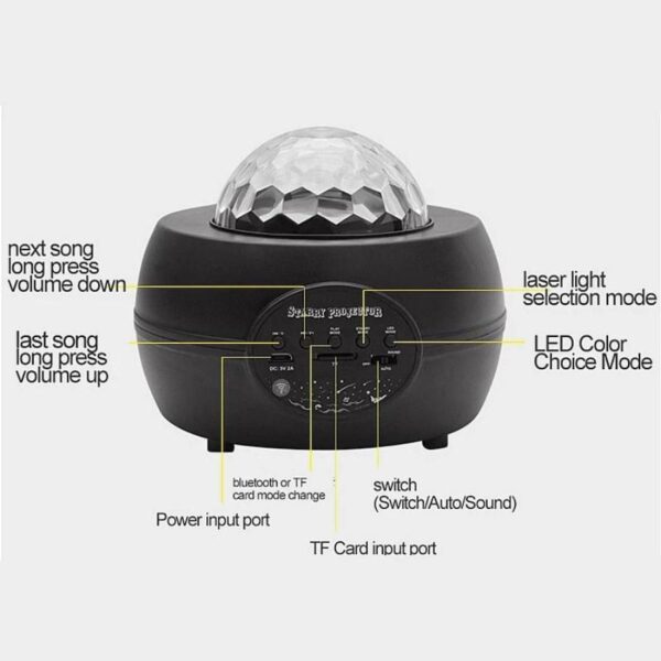 Luminária Abajur Projetor Estrelas Galáxia Caixa De Som Bluetooth RGB - Imagem 2